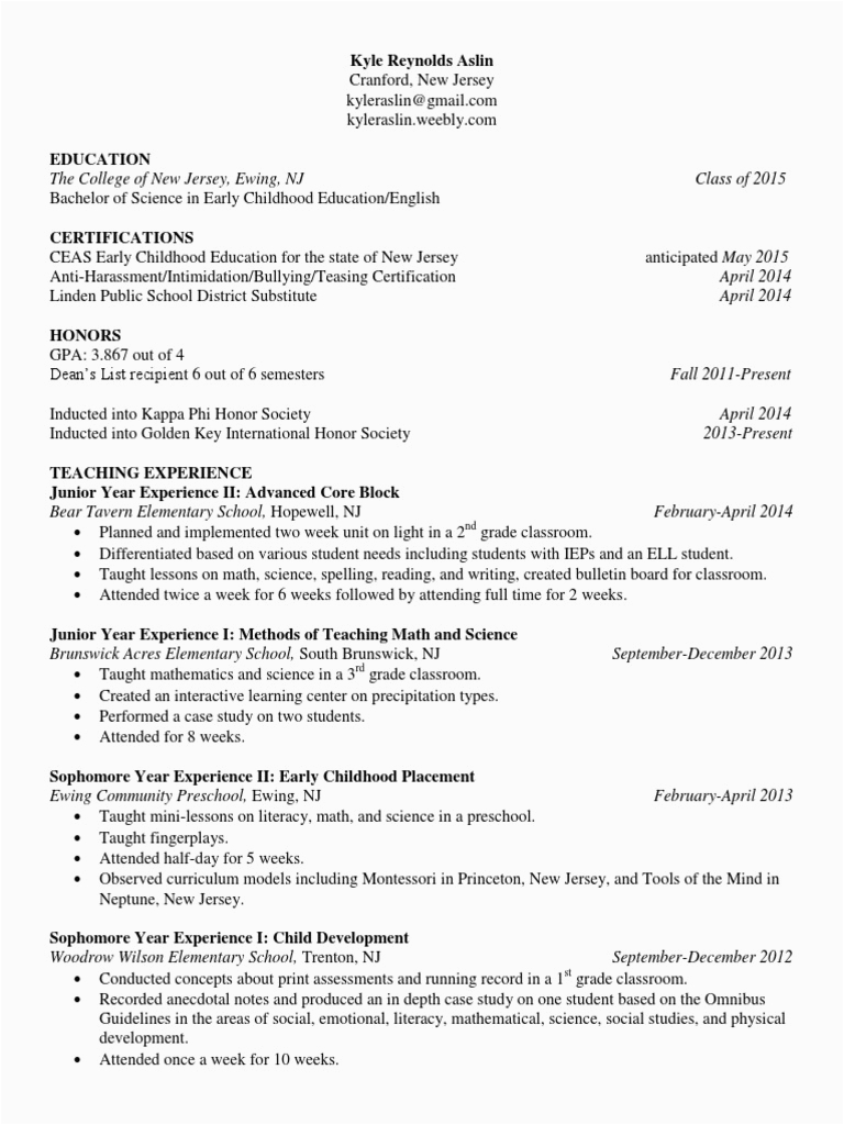 Early Childhood Education Student Resume Sample Resume Early Childhood Education