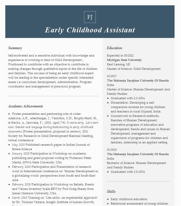 Early Childhood Educator assistant Resume Sample Early Childhood assistant Resume Example Evsc Dexter Elementary School