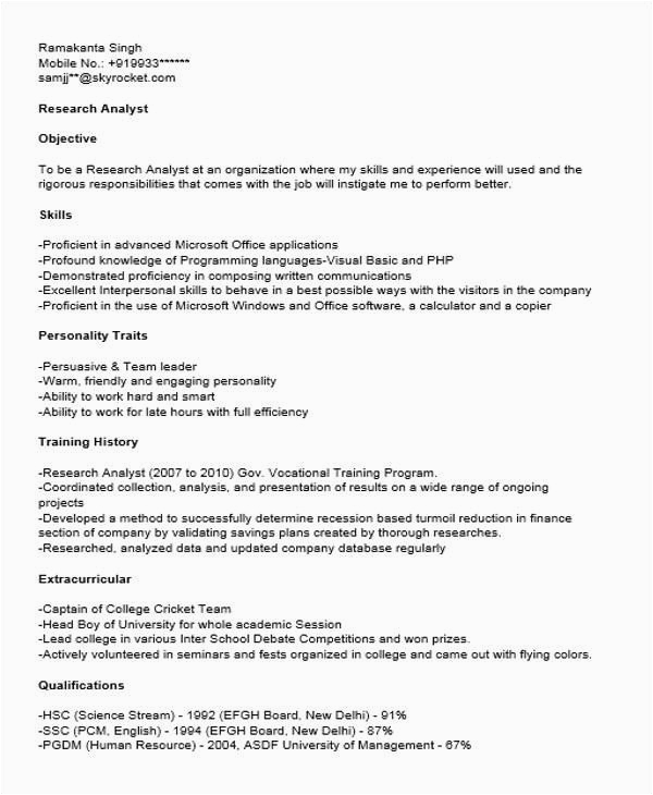 Equity Research Analyst Fresher Resume Sample Free 40 Fresher Resume Examples In Psd