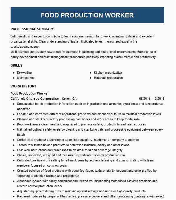 Food Production Line Worker Resume Sample Food Production Supervisor Resume Example Gate Gourmet