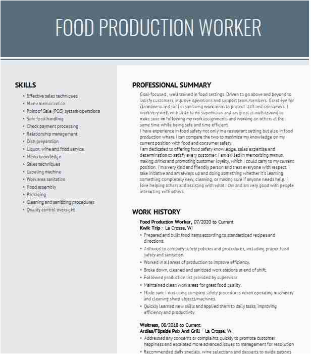 Food Production Line Worker Resume Sample Food Production Worker Resume Example Sweet Street