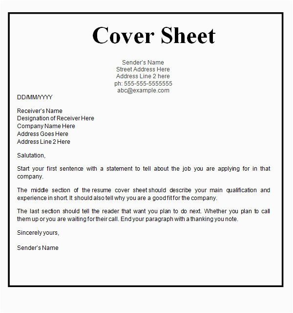 Free Cover Sheet Template for Resume Cover Sheet Template 9 Free Download for Word Pdf
