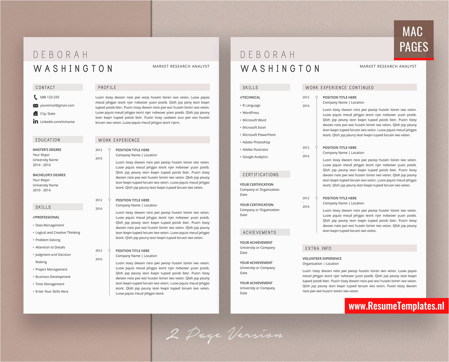 Free Creative Resume Templates for Pages for Mac Pages Modern Resume Template Cv Template for