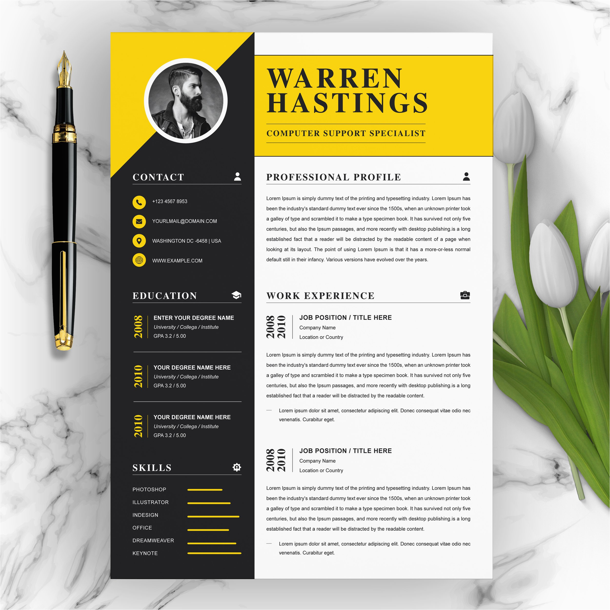 Free Creative Resume Templates for Pages Professional Resume Instant Download