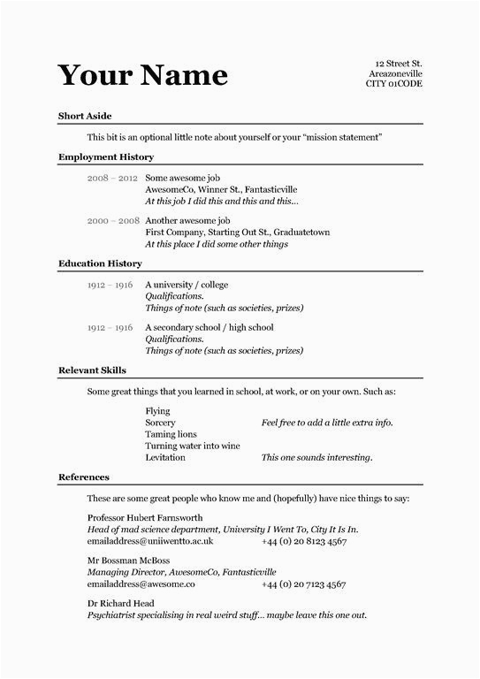 Free Quick and Easy Resume Template Easy and Free Resume Templates Freeresumetemplates
