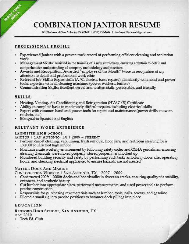 Free Resume Samples for Janitorial Positions Entry Level Janitor Resume Sample
