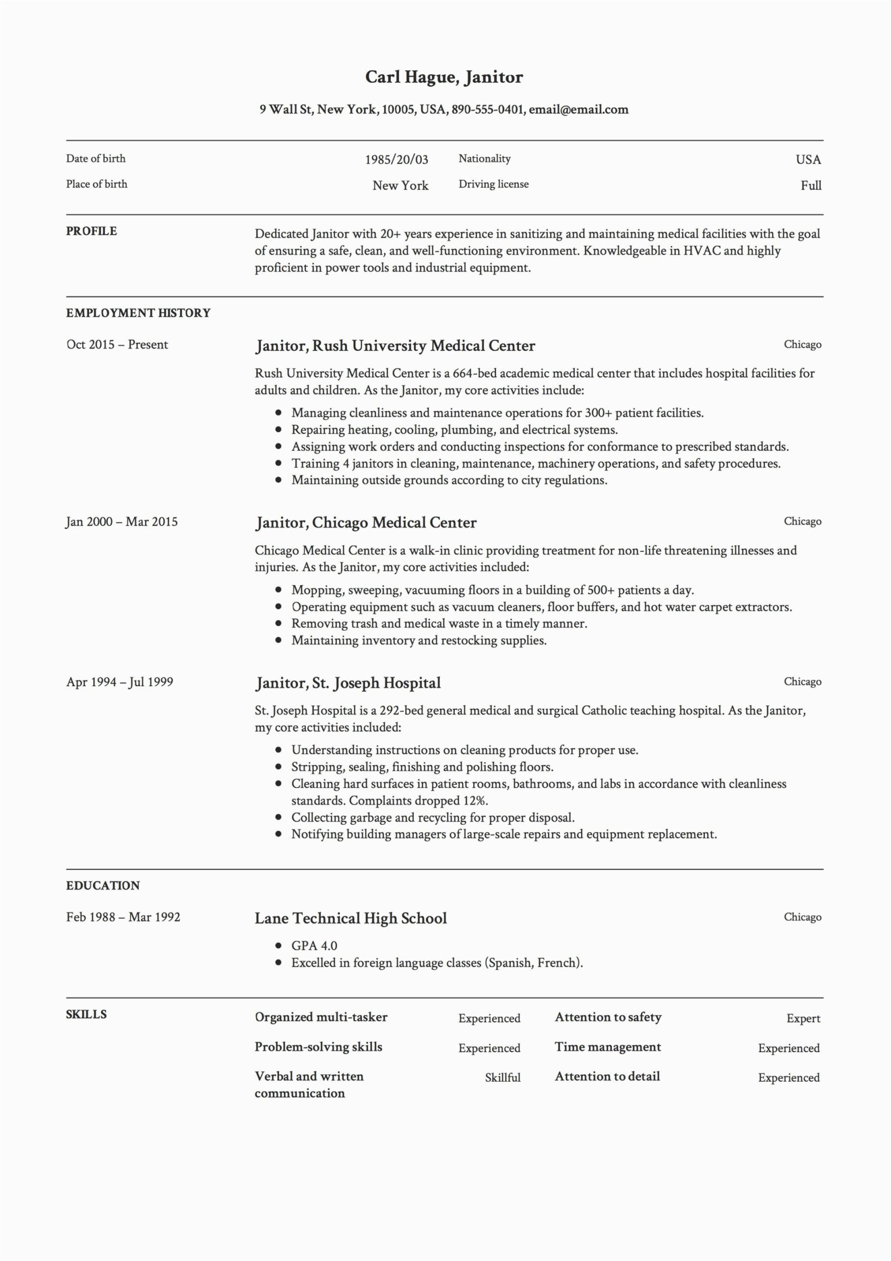Free Resume Samples for Janitorial Positions Full Guide Janitor Resume Example [ 12 Samples ] Pdf