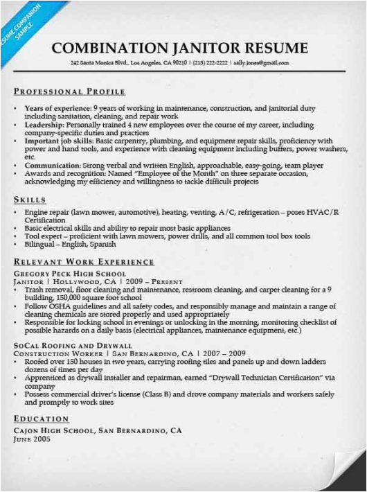 Free Resume Samples for Janitorial Positions Janitor Resume Sample