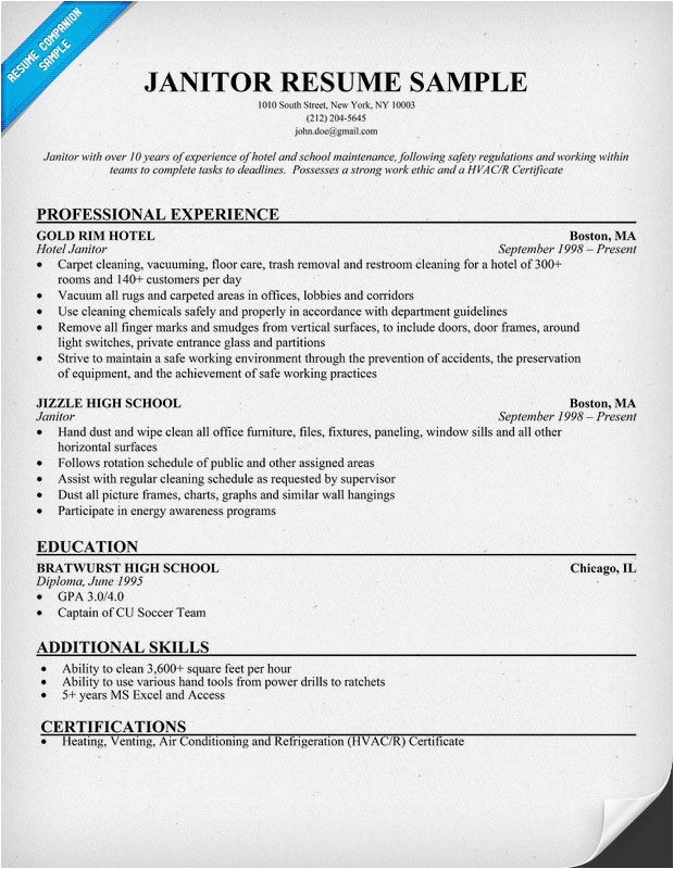 Free Resume Samples for Janitorial Positions Resume format Resume Samples Janitorial Positions