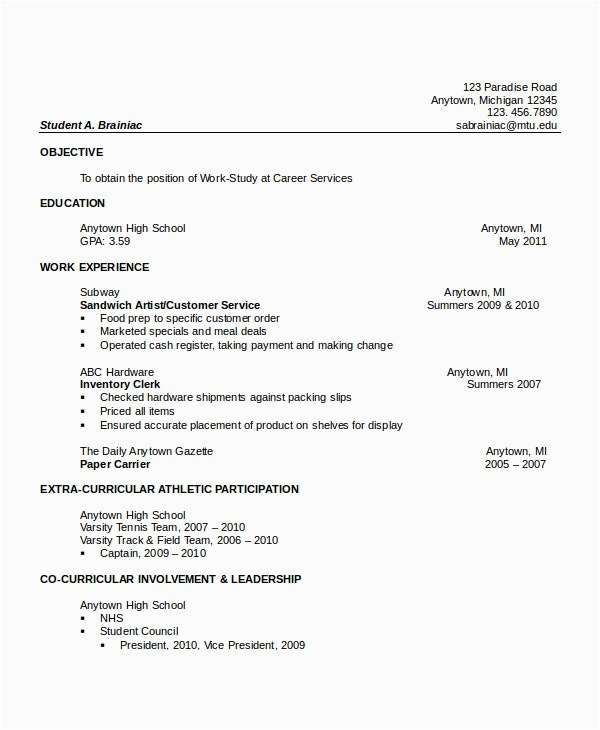 Free Resume Template for High School Graduate 10 High School Resume Templates Examples Samples format