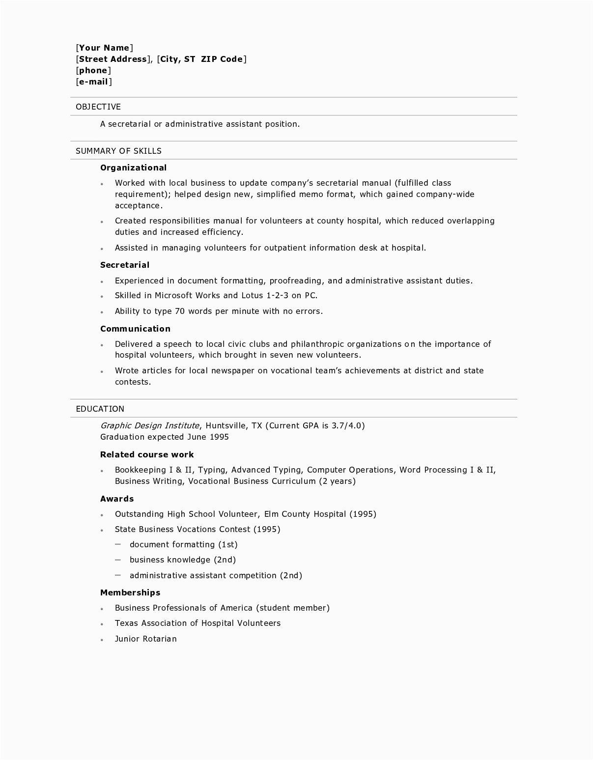 Free Resume Template for High School Graduate Resume Examples for High School Graduate