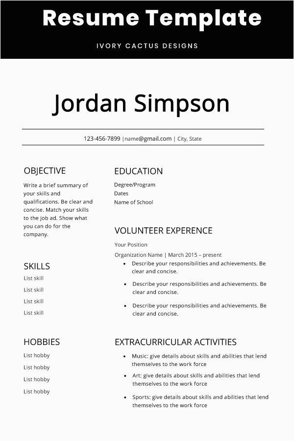 Free Resume Template for Teenager with No Experience First Cv Template Resume Teenagers No Experience High