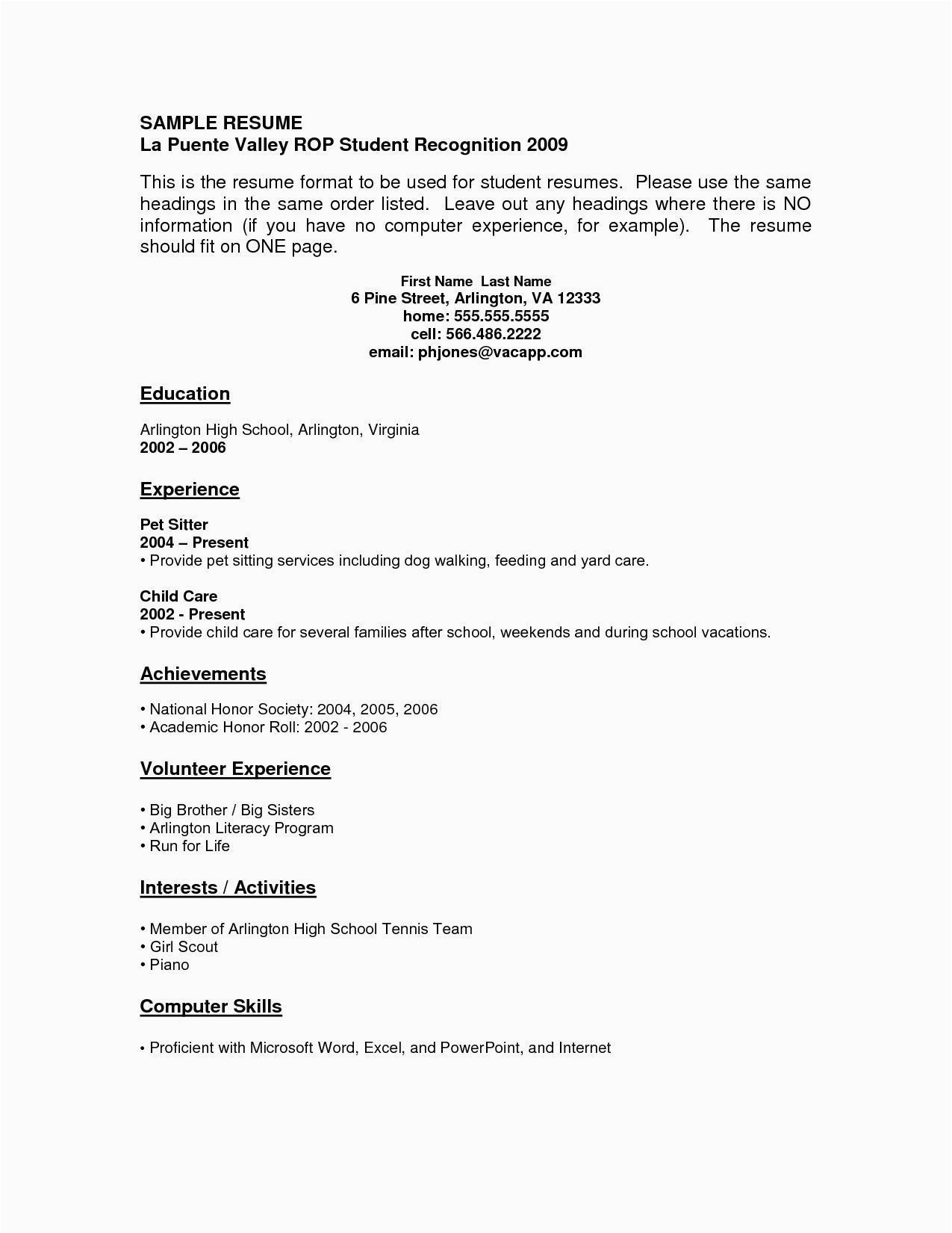 Free Resume Template for Teenager with No Experience No Work Experience Resume New Resume for Teenager with No