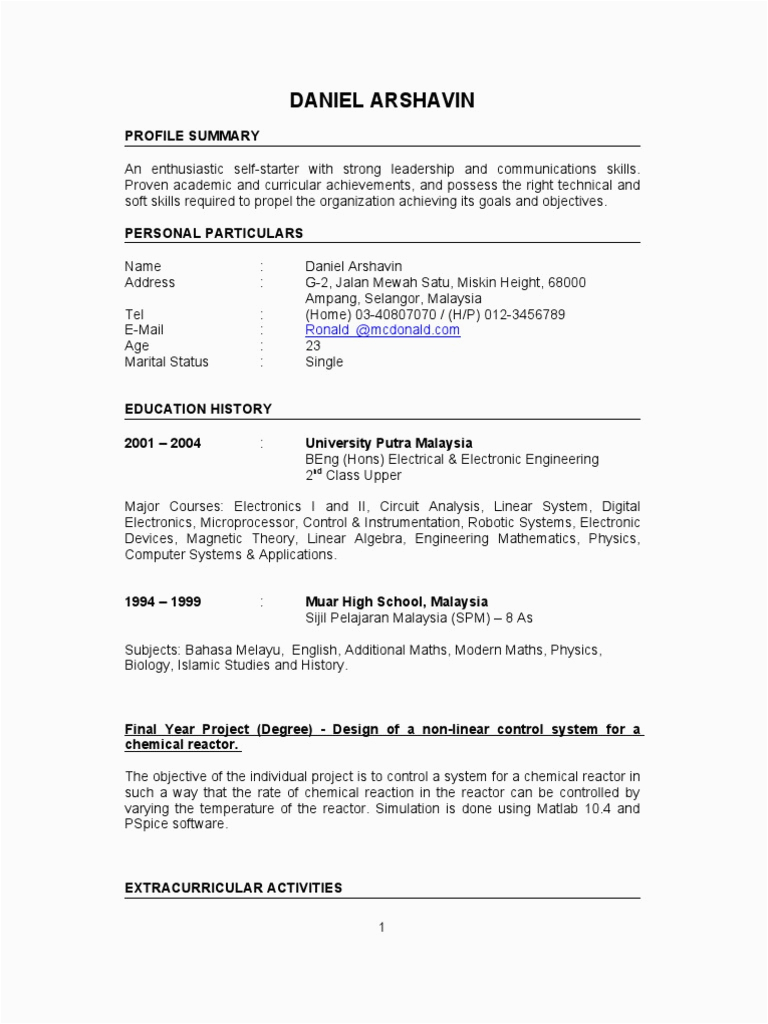 Free Resume Templates 2022 for Fresh Graduates Fresh Graduate Resume Sample Electronics