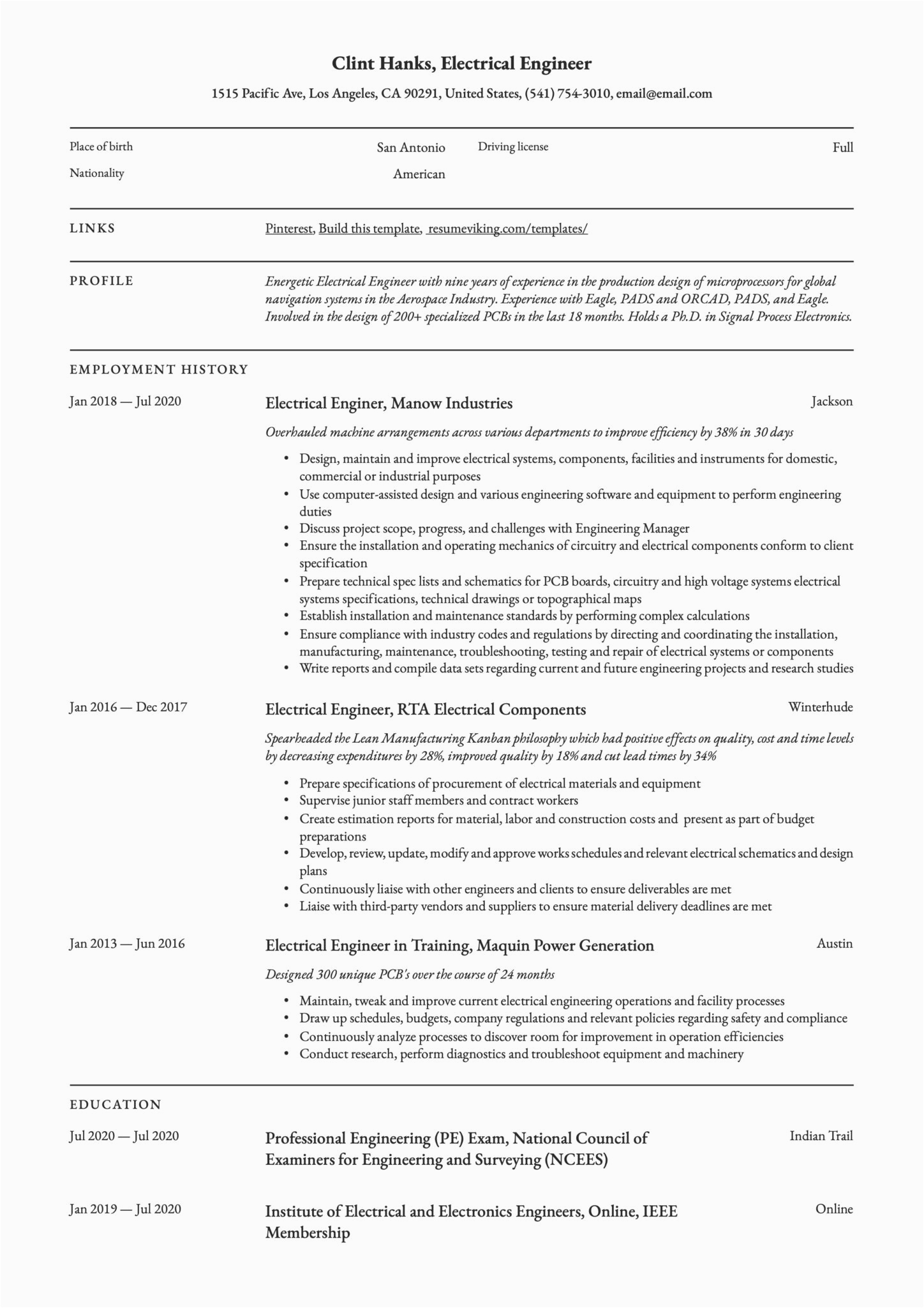 Free Resume Templates for Electrical Engineers Electrical Engineer Resume & Writing Guide