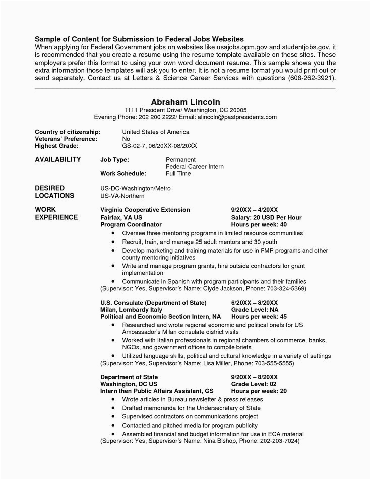 Free Resume Templates for Government Jobs for Usa Jobs
