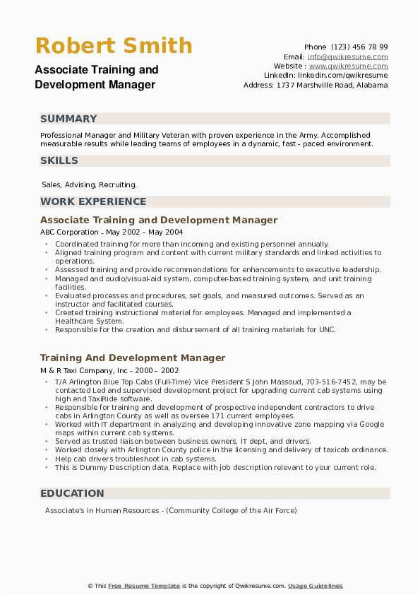 Free Unique Samples Of Training Manager Resume S Training and Development Manager Resume Samples