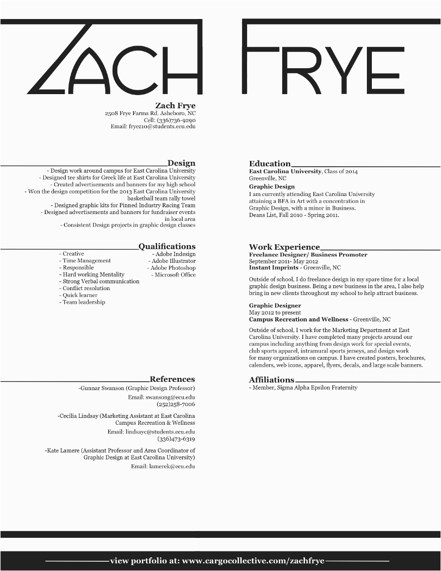 Graphic Designer Resume About Me Sample About Me Resume Zach Frye Designs