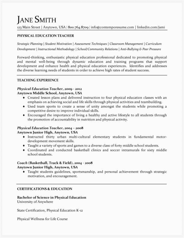 Health and Physical Education Resume Sample Physical Education Teacher Resume