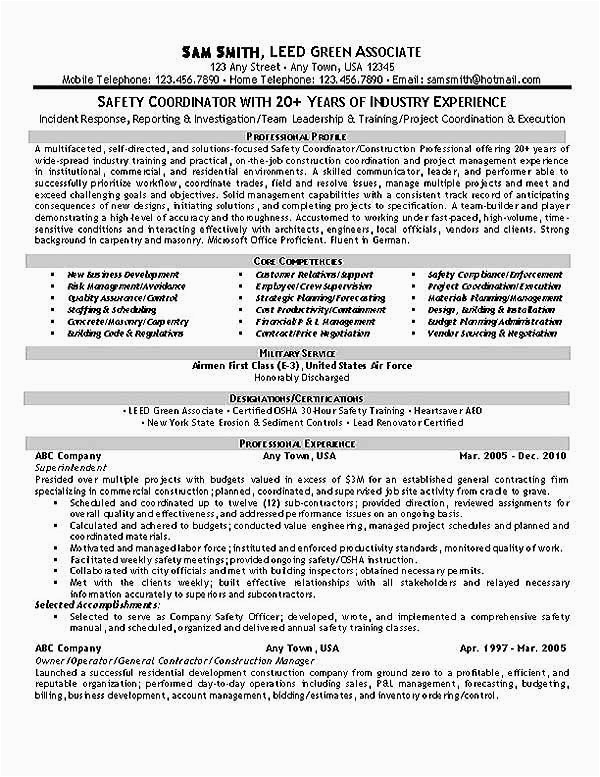Health and Safety Manager Resume Sample Safety Coordinator Resume Example