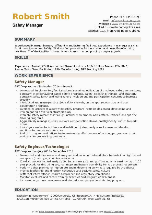 Health and Safety Manager Resume Sample Well Design Safety Manager Resume Template Addictips