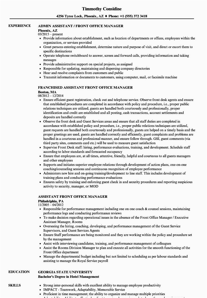 Hotel assistant Front Office Manager Resume Sample √ 20 Hotel Front Desk Job Description Resume