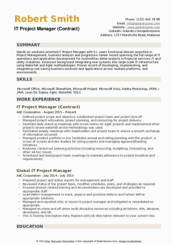 It Project Manager Resume Sample format It Project Manager Resume Samples