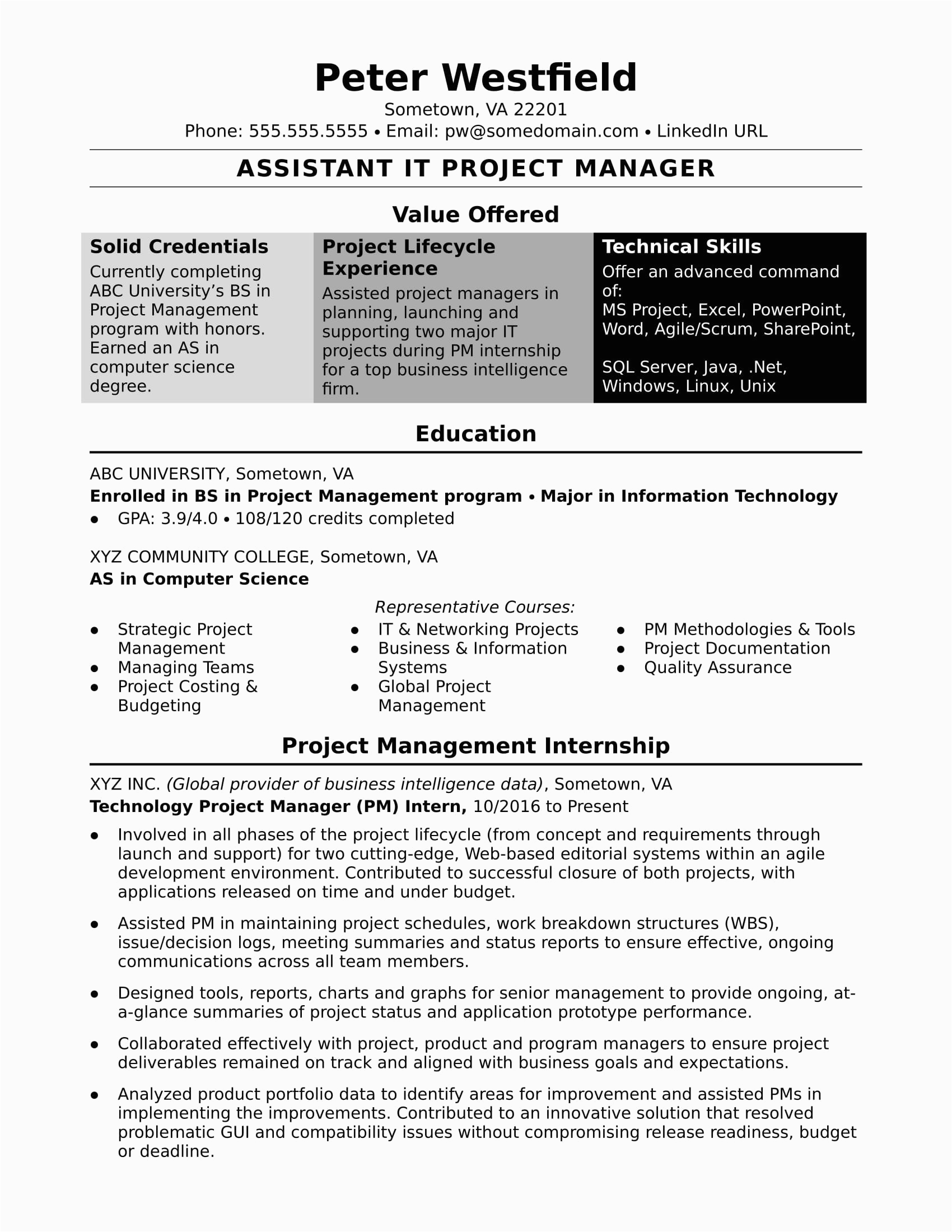 It Project Manager Resume Sample format Sample Resume for An assistant It Project Manager