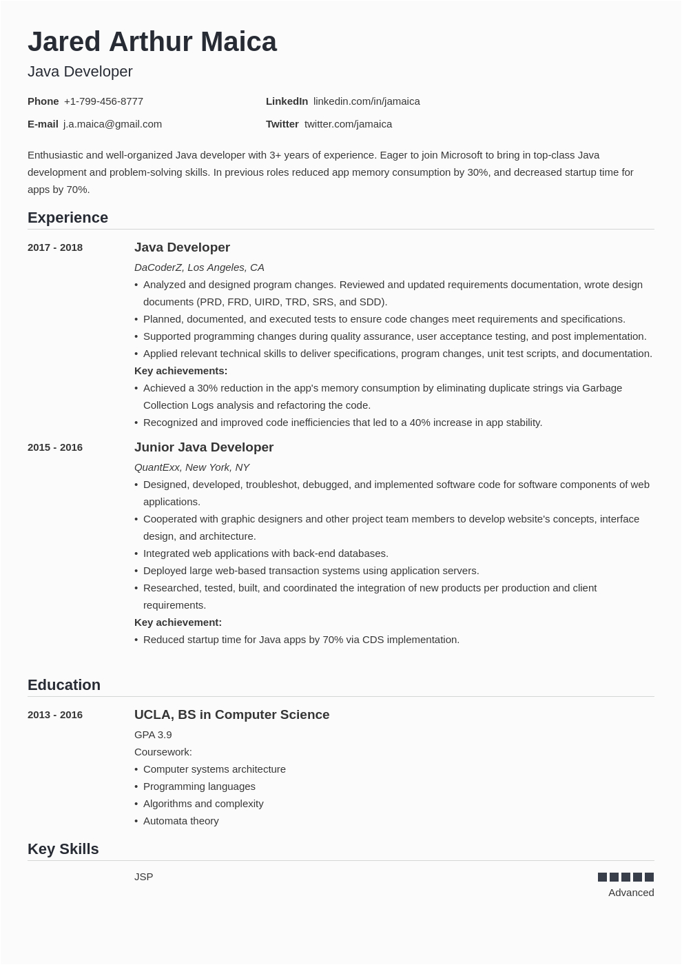 Java Sample Resume 7 Years Experience Profile Summary for Java Developer the Best Developer