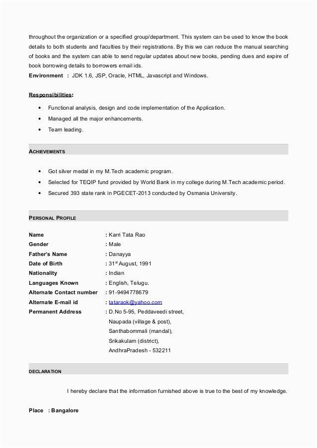 Java Sample Resume 7 Years Experience Resume format for 6 Months Experience In Java
