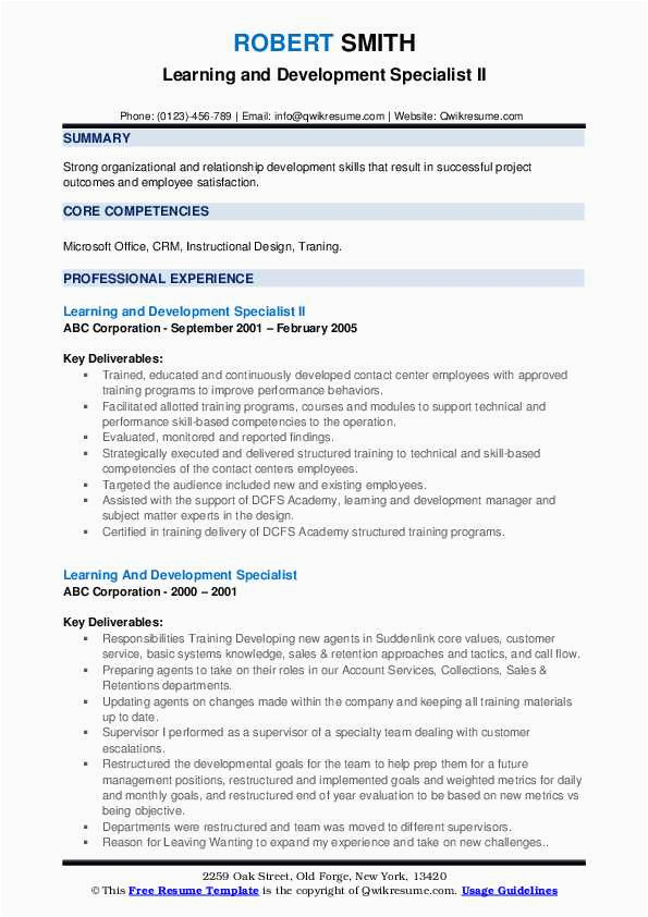 Learning and Development Specialist Resume Sample Learning and Development Specialist Resume Samples