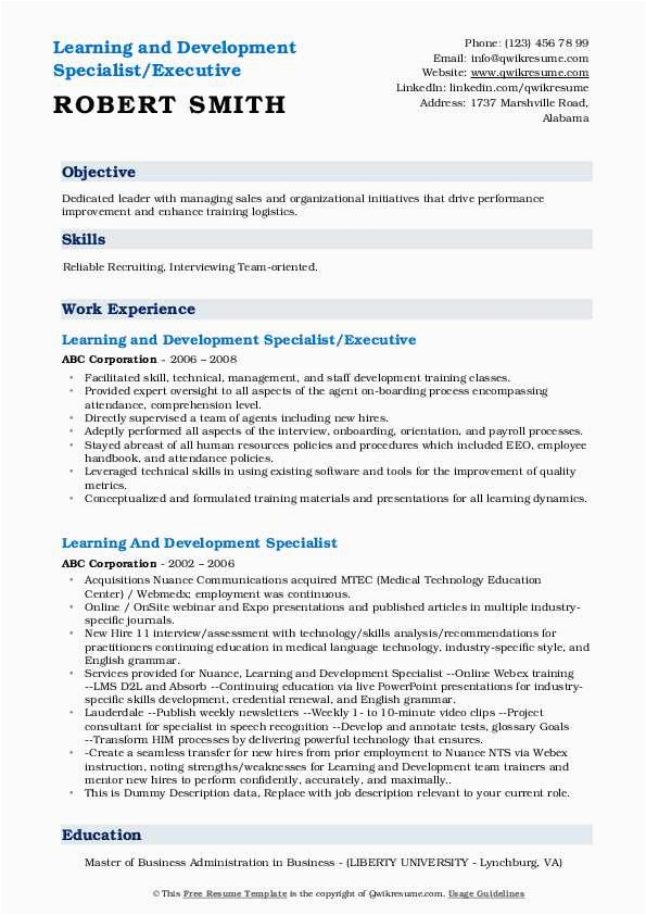 Learning and Development Specialist Resume Sample Learning and Development Specialist Resume Samples