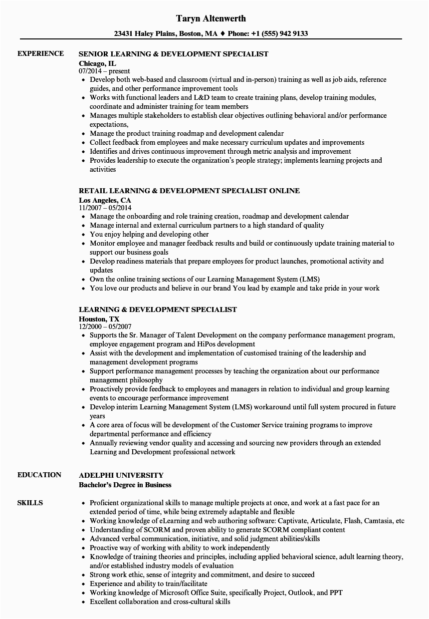 Learning and Development Specialist Resume Sample Learning & Development Specialist Resume Samples