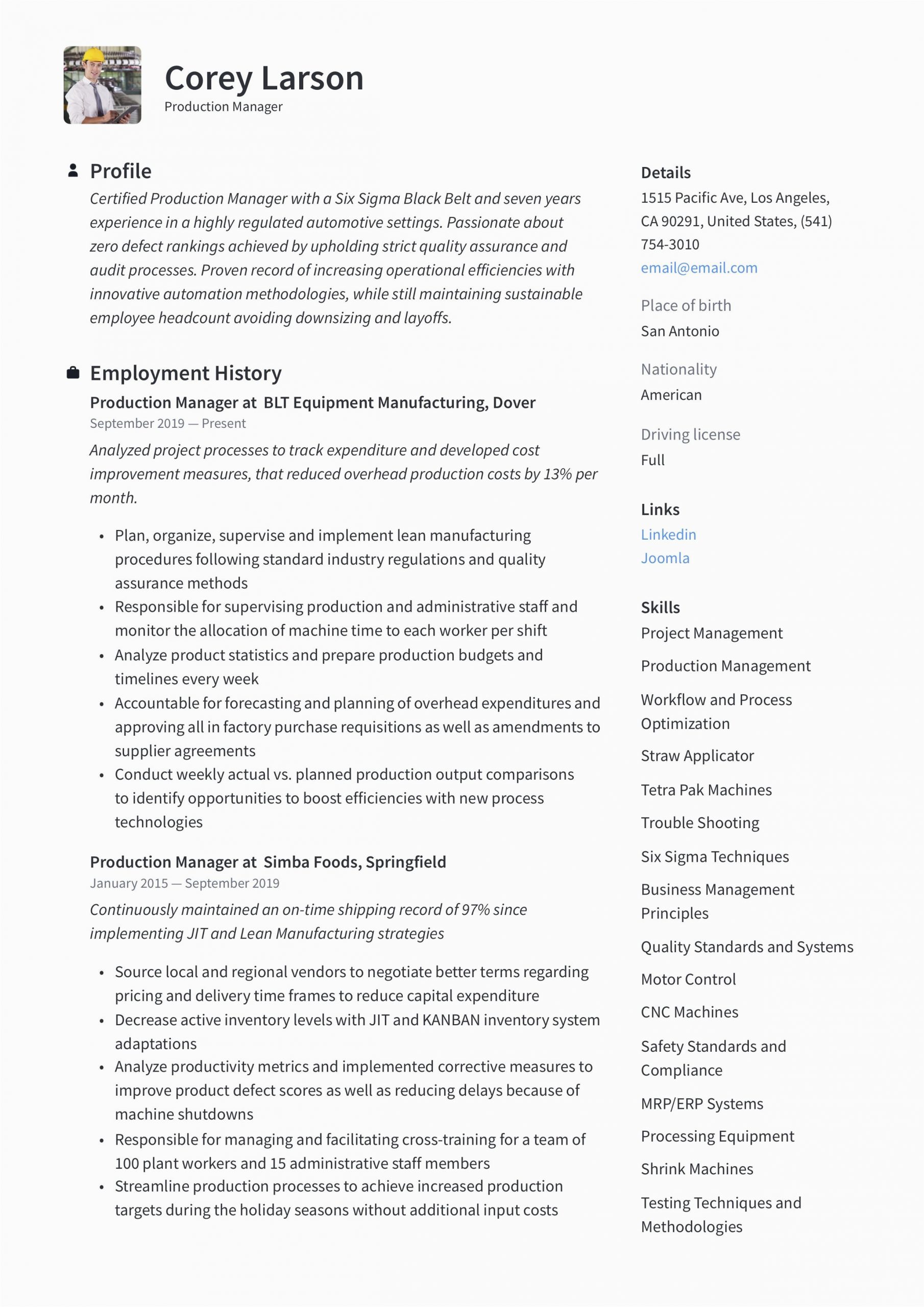 Leeds School Of Business Resume Template Production Manager Resume & Writing Guide In 2020