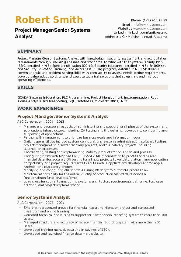 Management Systems Analyst Resume Sample Example Senior Systems Analyst Resume Samples
