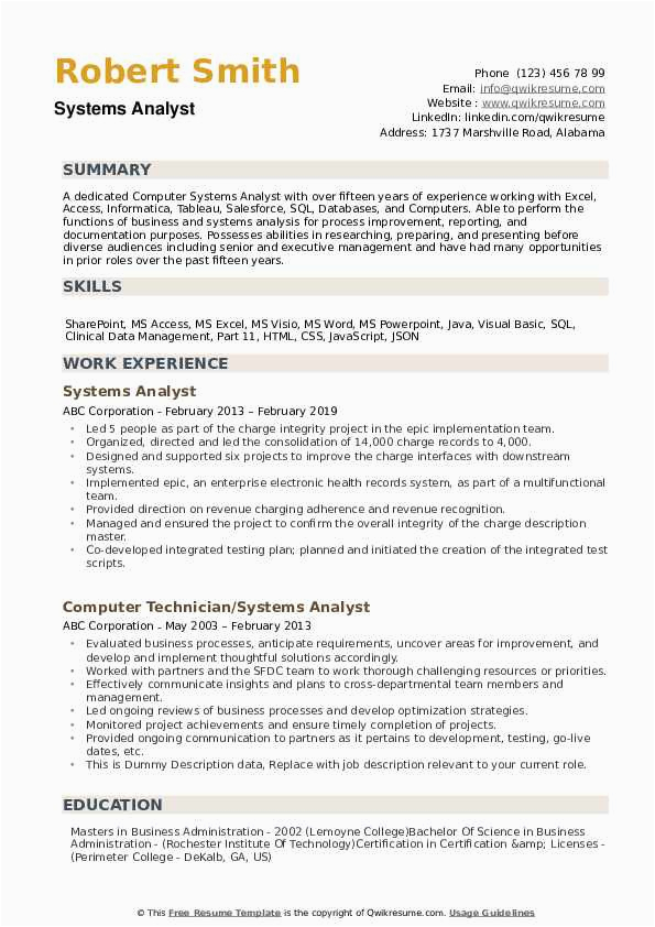Management Systems Analyst Resume Sample Example Systems Analyst Resume Samples