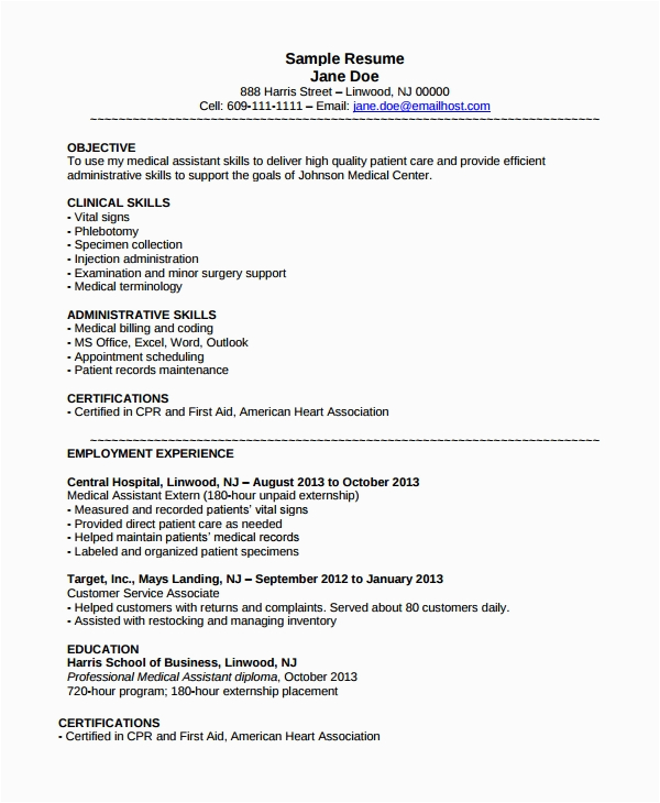Medical assistant Resume Template Free Download Free 8 Sample Medical assistant Resume Templates In Pdf