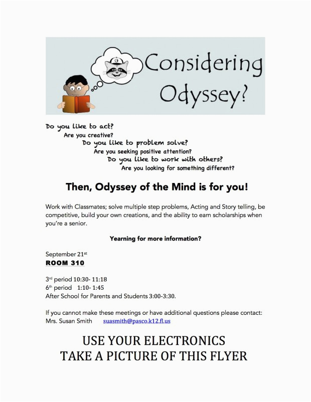 Odyssey Of Mind Volunteer Resume Sample Odyssey Of the Mind Flyer