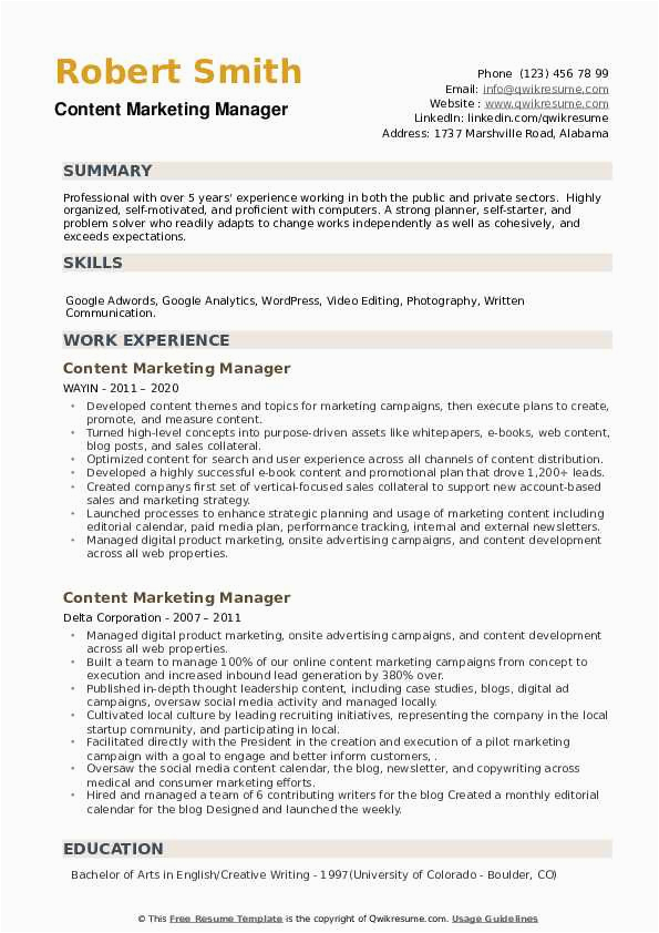 Office and Marketing Manager Resume Sample Content Marketing Manager Resume Samples
