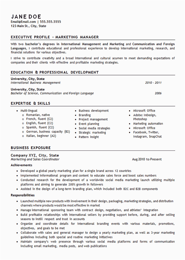 Office and Marketing Manager Resume Sample Marketing Manager Resume Example International Management