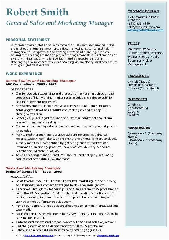 Office and Marketing Manager Resume Sample Sales and Marketing Manager Resume Samples