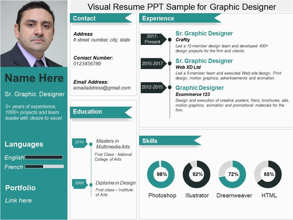 One Slide Resume Template Ppt Download Visual Resume Ppt Sample for Graphic Designer