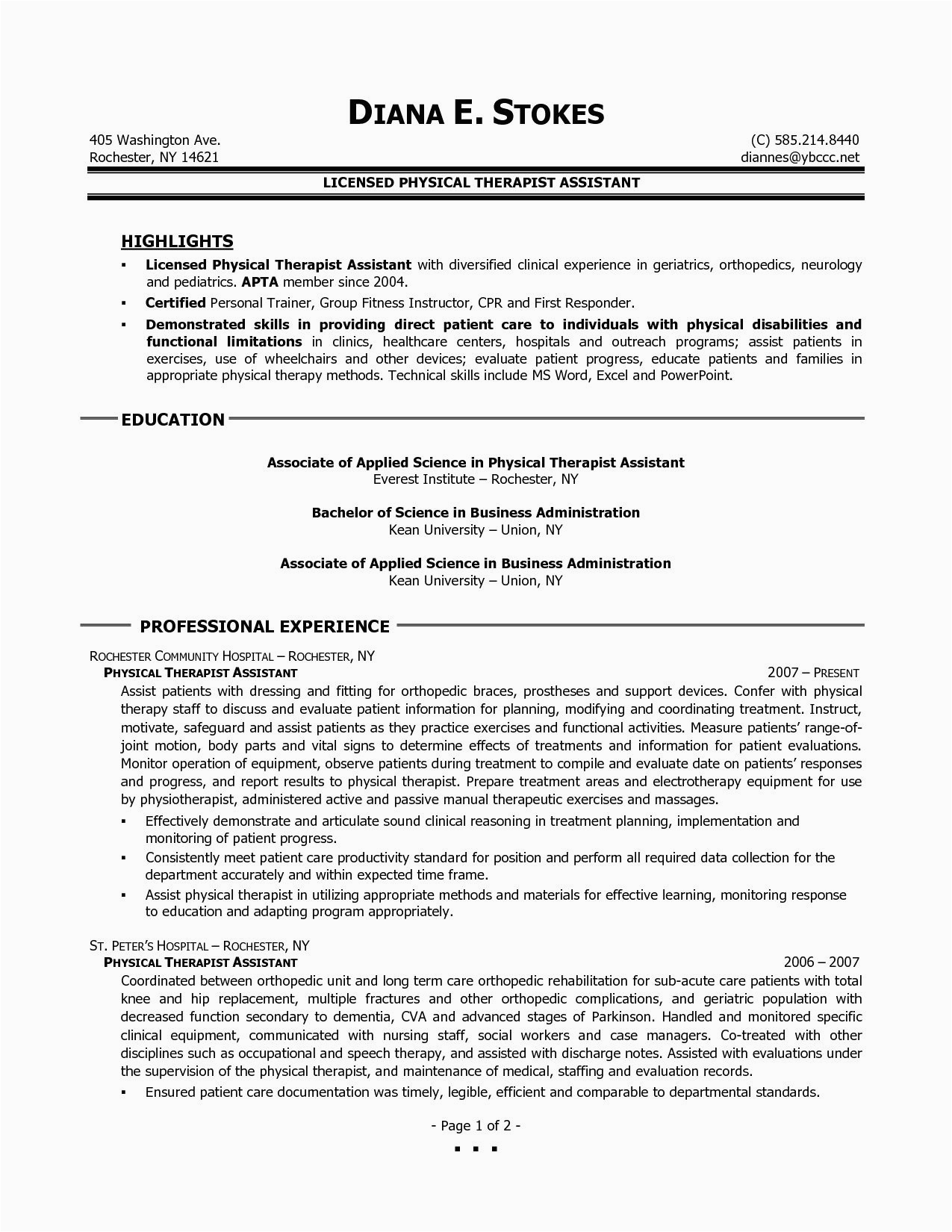 Physical therapy assistant Resume Templates New Graduate Physical therapist assistant Resume Skilled Nursing