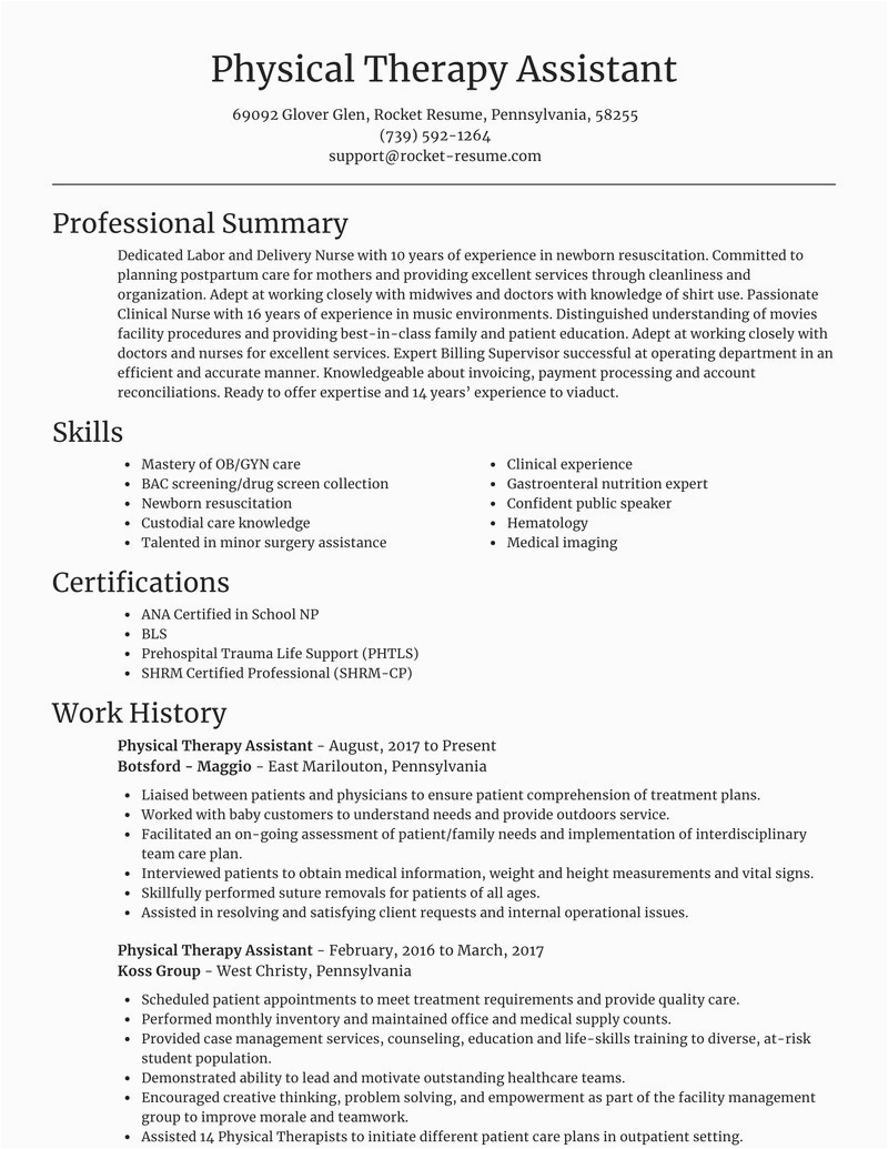 Physical therapy assistant Resume Templates New Graduate Physical therapy assistant Resumes