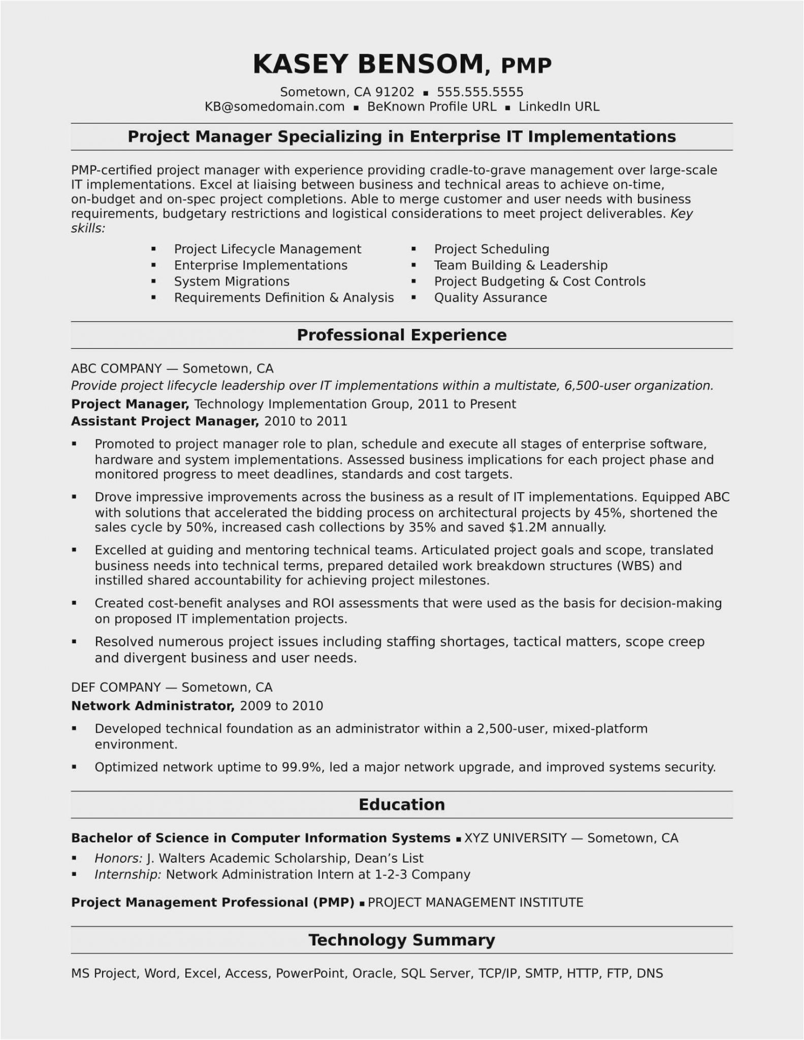 Project Manager Resume Template Free Download Project Manager Resumes Samples 54 Examples