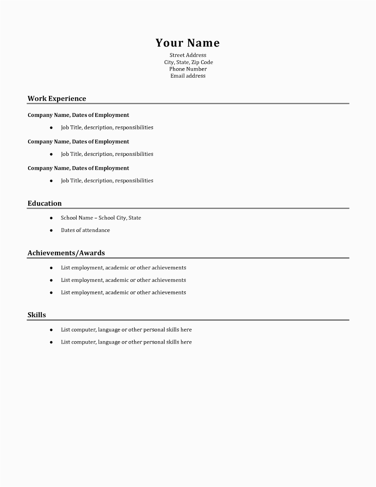 Quick and Easy Resume Template Free Sample Of Simple Resume