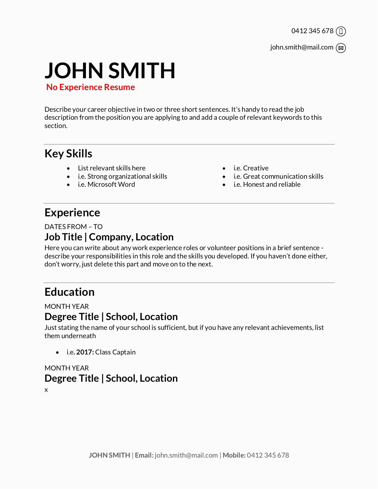 Resume for First Job No Experience Template Free Resume Templates [download] How to Write A Resume In