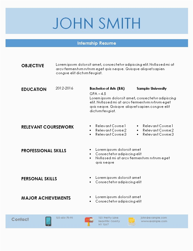 Resume for Internship No Experience Template Internship Resume Template