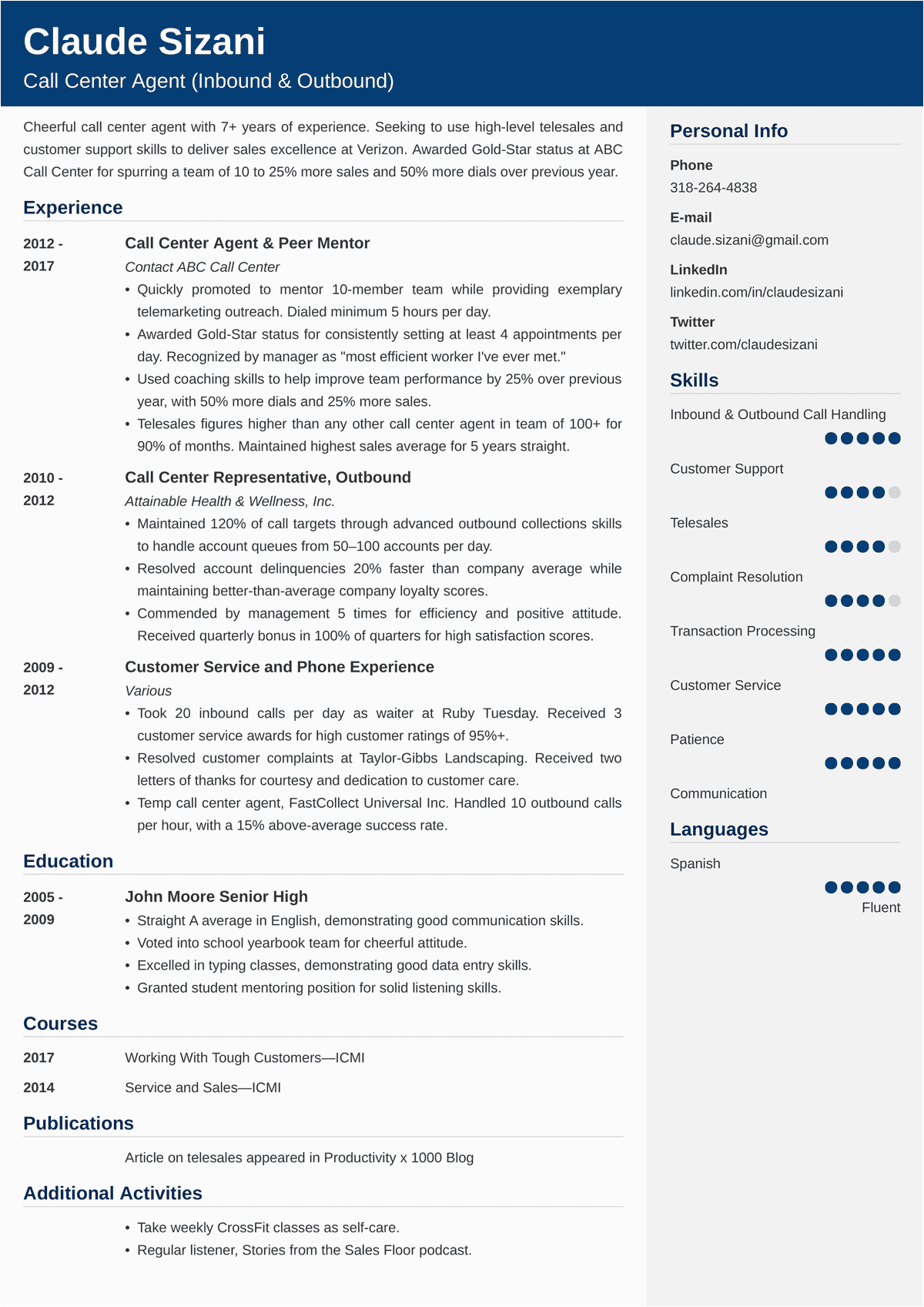 Resume Objective Sample for Call Center Call Center Resume Sample—25 Examples and Writing Tips