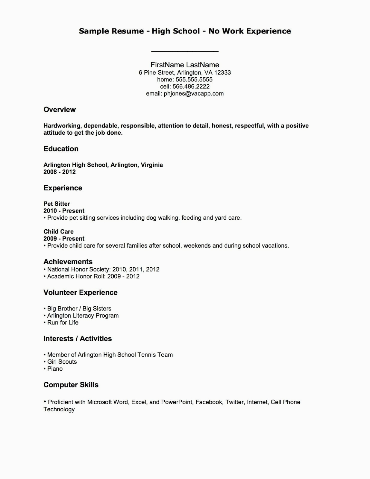 Resume Objective Sample for First Job First Job Sample Resume